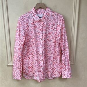 Foxcroft Women's Cole Long Sleeve with Roll Tab Blush Leopard Blouse